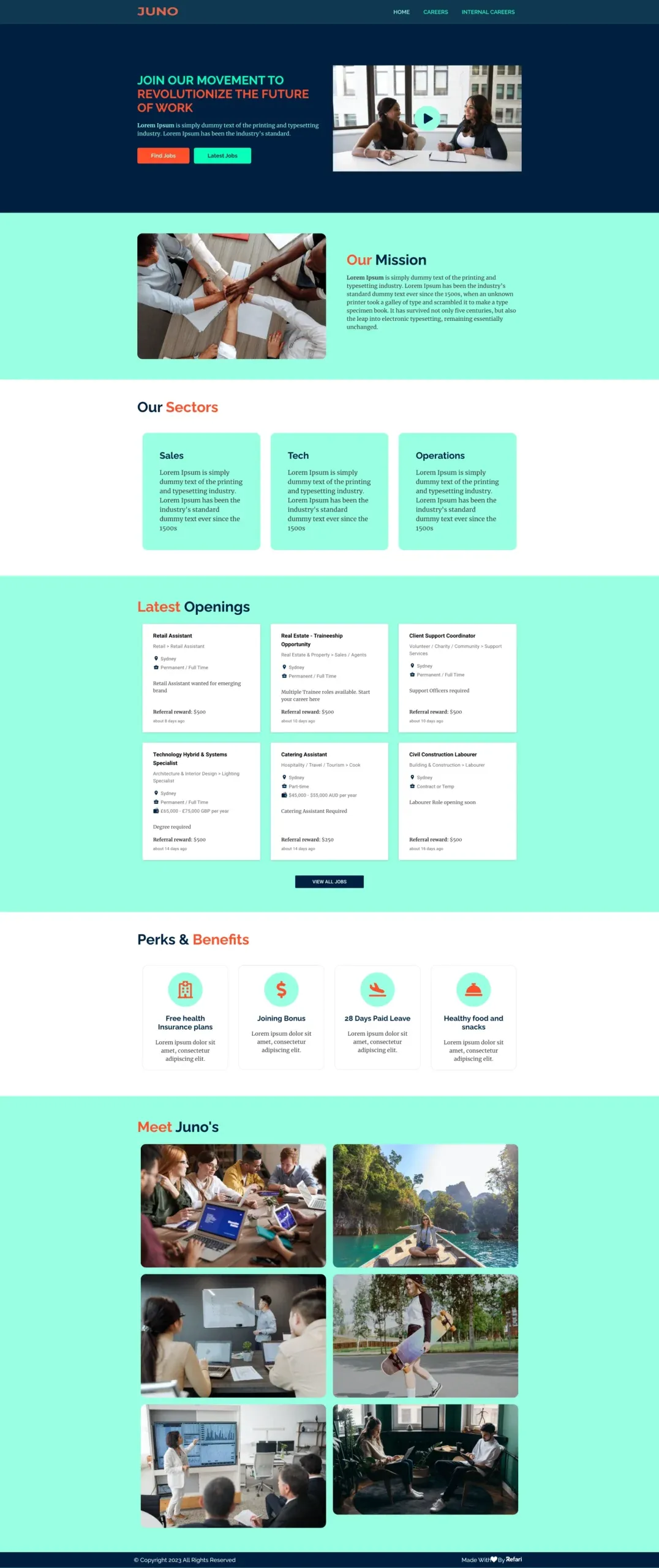 A finished Refari careers website