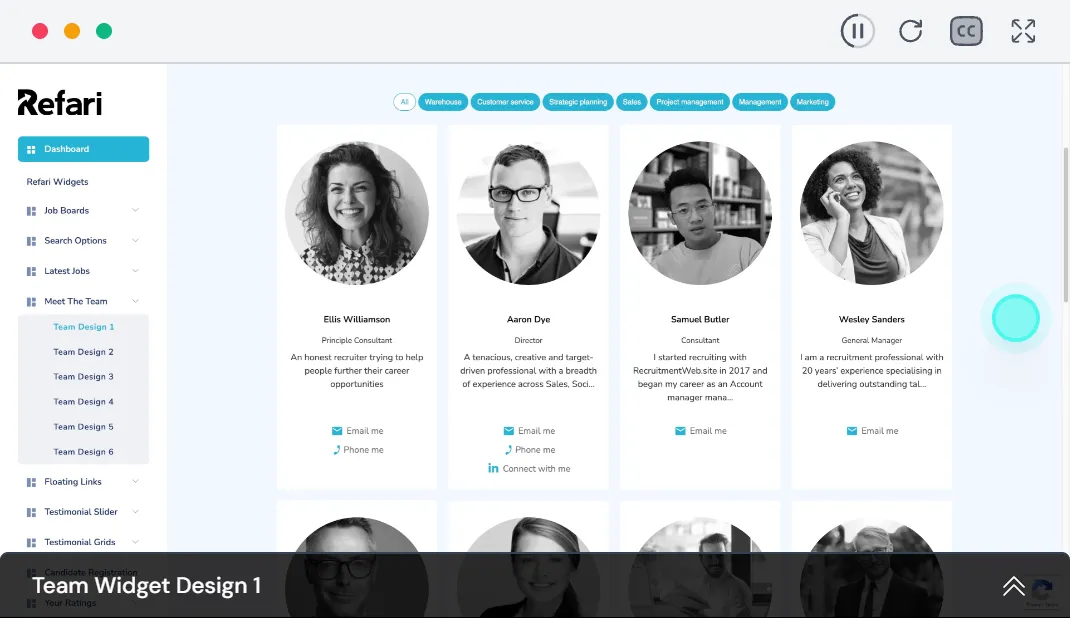 6 Different Team Widgets demonstration