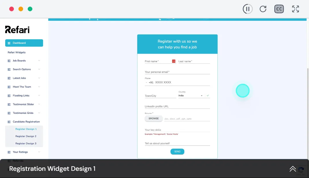 3 Different Candidate Registration Widgets demonstration